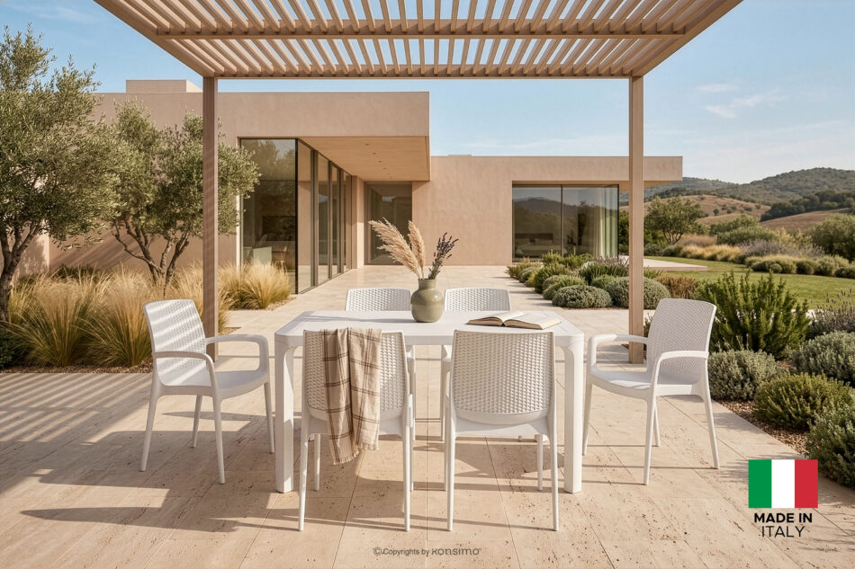 RANTU Krzesło ogrodowe z podłokietnikami polipropylen 4 szt. biały biały - zdjęcie 18