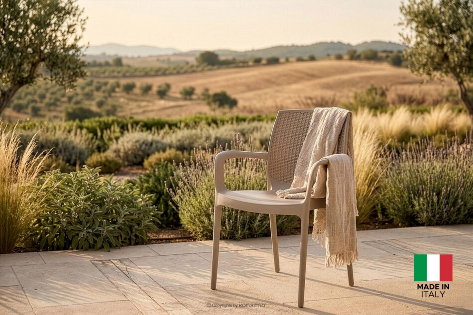 RANTU Krzesło ogrodowe z podłokietnikami polipropylen 4 szt. beżowy beżowy - zdjęcie 16