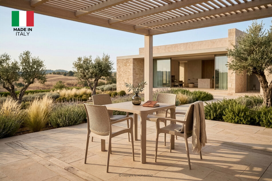 RANTU Krzesło ogrodowe z podłokietnikami polipropylen 4 szt. beżowy beżowy - zdjęcie 1