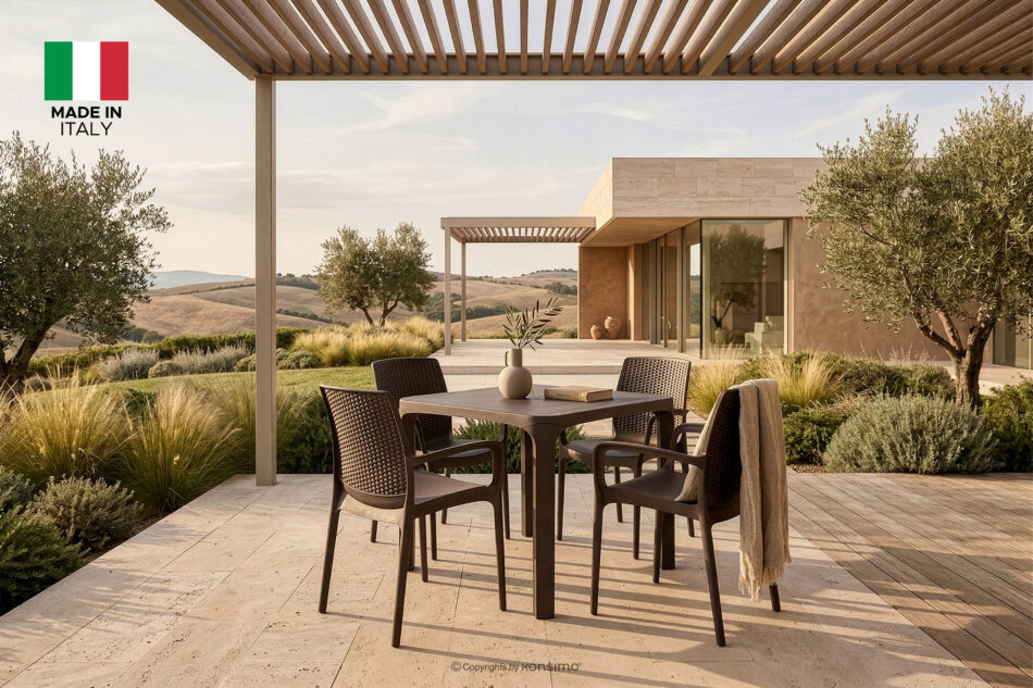 RANTU Krzesło ogrodowe z podłokietnikami polipropylen 4 szt. brązowy brązowy - zdjęcie 1