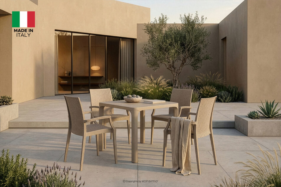 ETULI Nowoczesne krzesło ogrodowe z podłokietnikiem polipropylen 4 szt. beżowy beżowy - zdjęcie 1