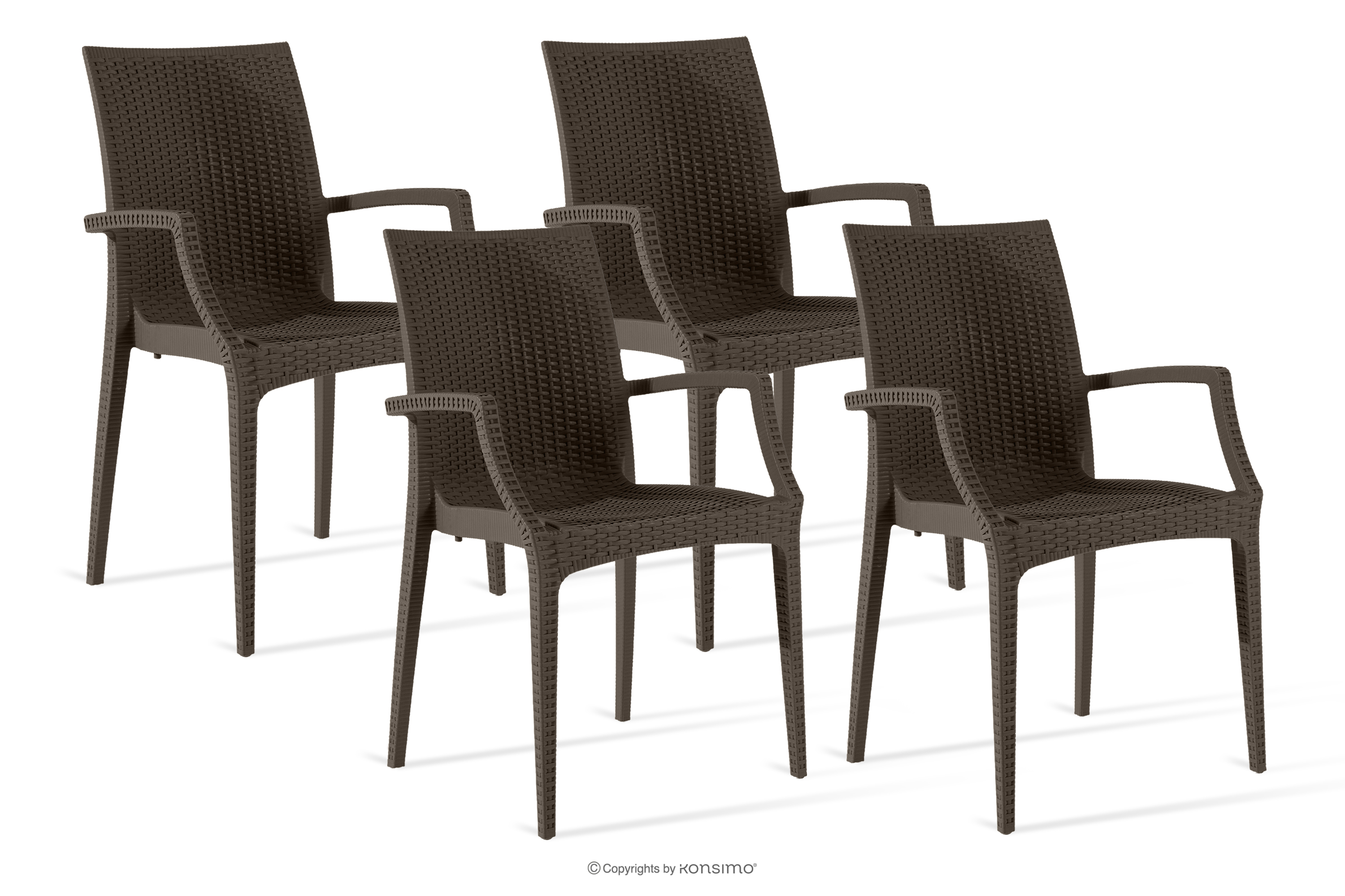 Nowoczesne krzesło ogrodowe z podłokietnikiem polipropylen 4 szt. brązowy