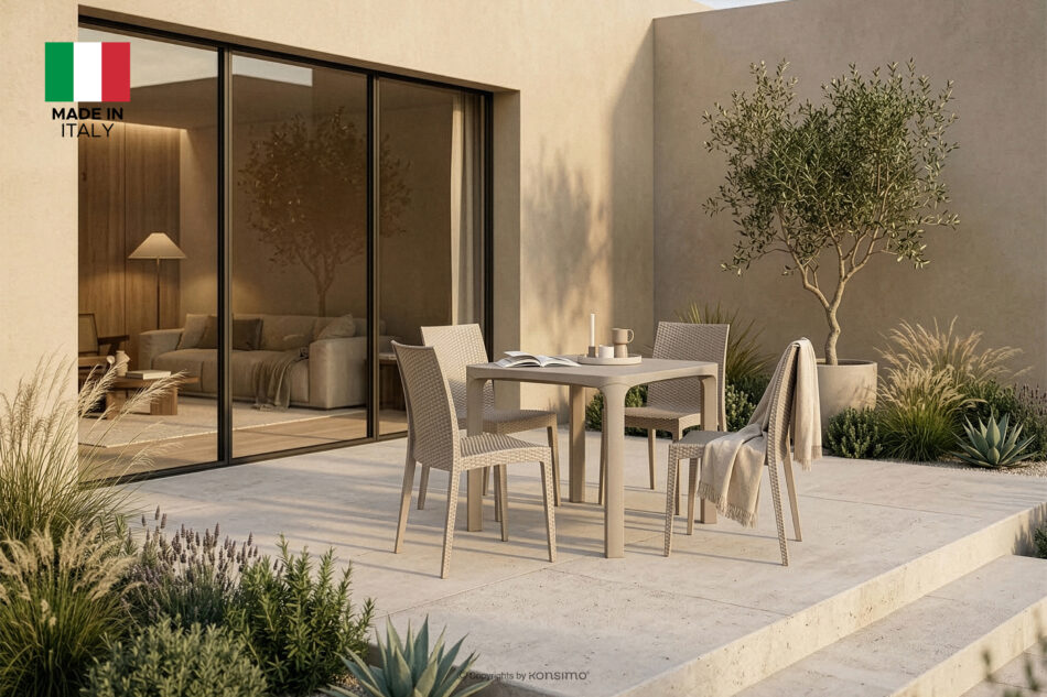 LEOPSI Stół ogrodowy z polipropylenu 80 x 80 beżowy beżowy - zdjęcie 11