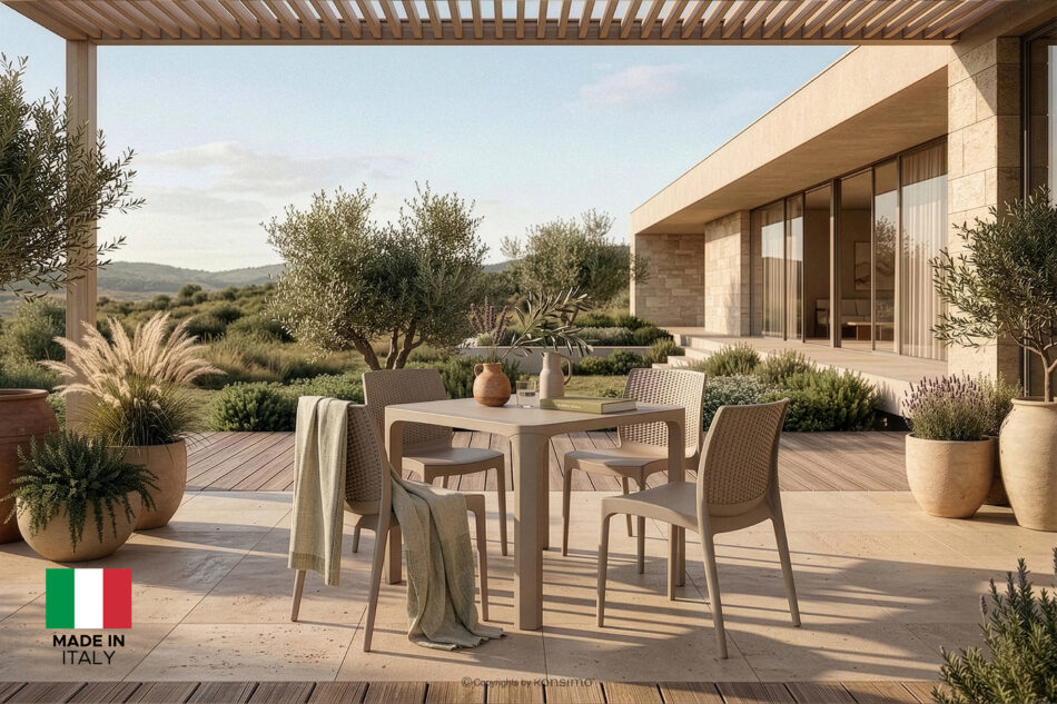 LEOPSI Zestaw mebli na taras stół z krzesłami 4 szt. beżowy beżowy - zdjęcie 1