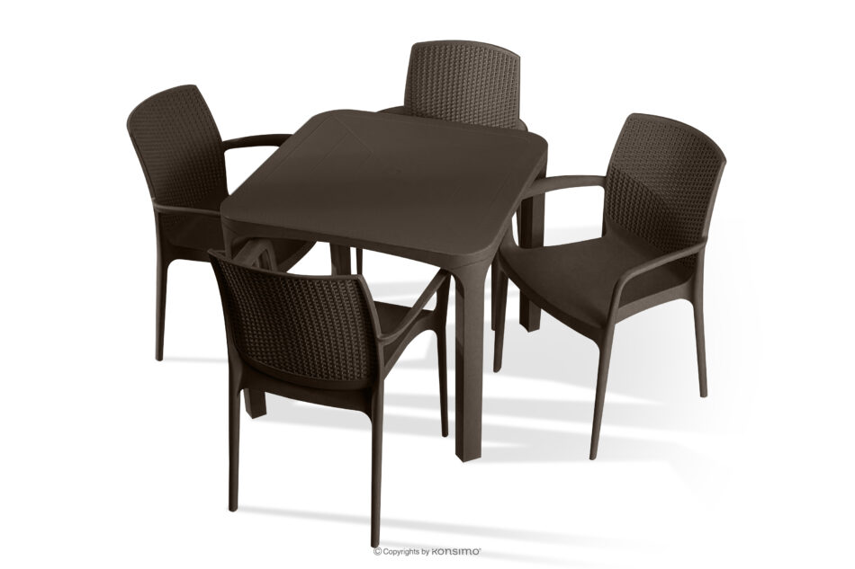 LEOPSI Stół z krzesłami na taras z polipropylenu brązowy brązowy - zdjęcie 0