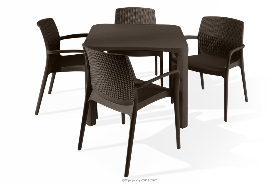LEOPSI Stół z krzesłami na taras z polipropylenu brązowy brązowy - zdjęcie 2