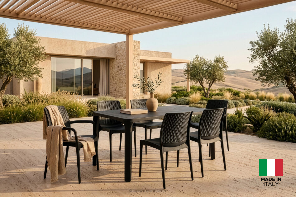 LEOPSI Stół z krzesłami 6 szt. na ogród z polipropylenu antracytowy antracytowy - zdjęcie 1