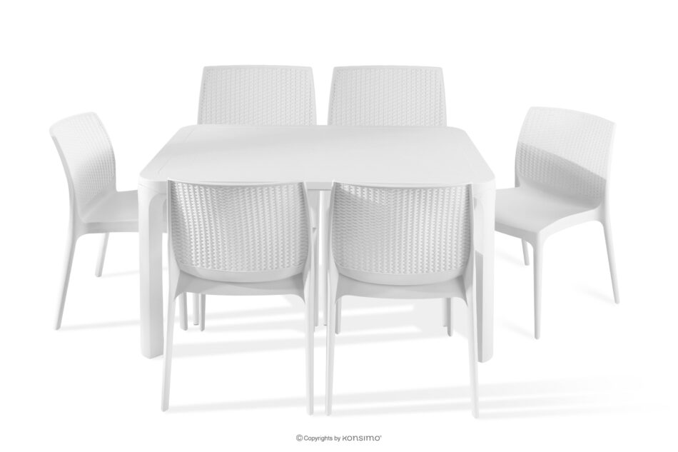 LEOPSI Stół ogrodowy z krzesłami 6 szt. z polipropylenu biały biały - zdjęcie 2
