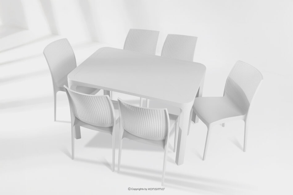 LEOPSI Stół ogrodowy z krzesłami 6 szt. z polipropylenu biały biały - zdjęcie 25