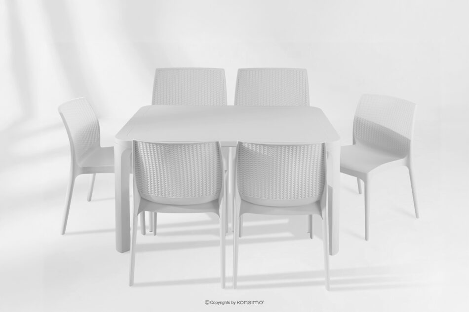 LEOPSI Stół ogrodowy z krzesłami 6 szt. z polipropylenu biały biały - zdjęcie 26