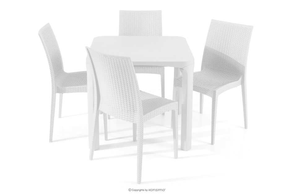 LEOPSI Stół z krzesłami 4 szt. na ogród z polipropulenu biały biały - zdjęcie 2