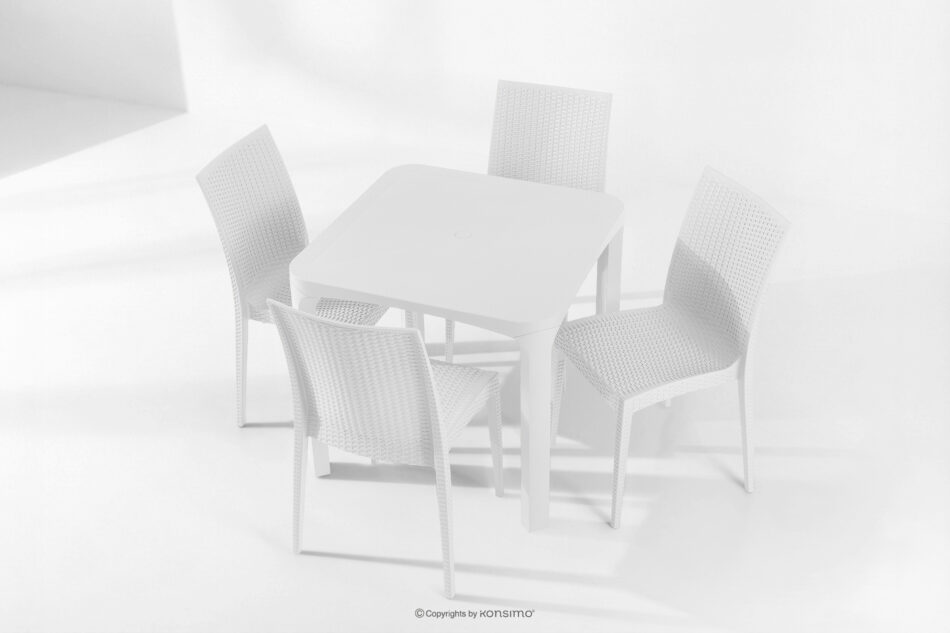 LEOPSI Stół z krzesłami 4 szt. na ogród z polipropulenu biały biały - zdjęcie 25