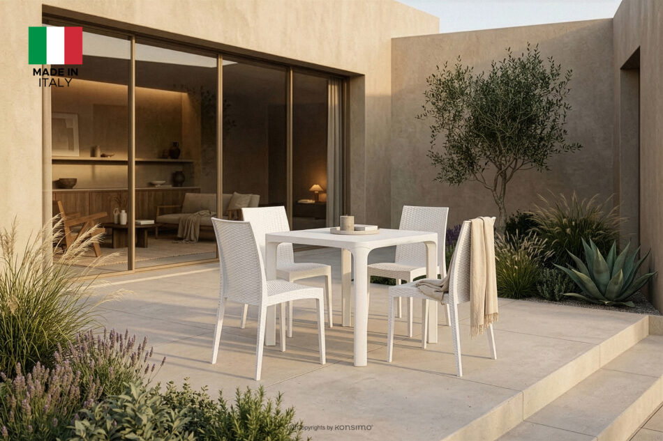 LEOPSI Stół z krzesłami 4 szt. na ogród z polipropulenu biały biały - zdjęcie 1