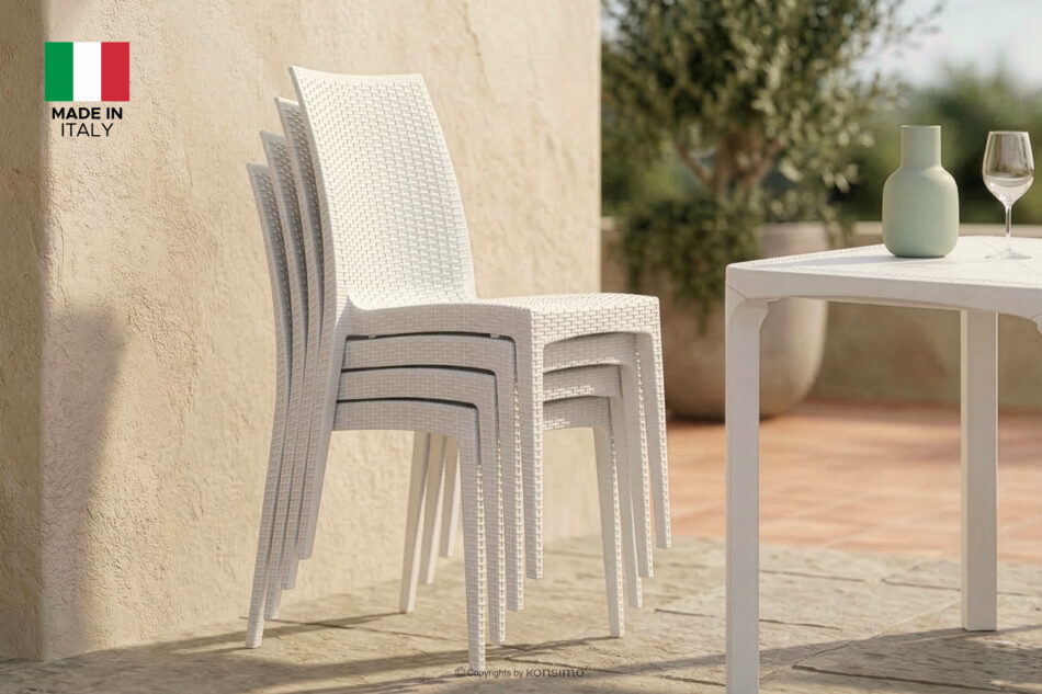 LEOPSI Stół z krzesłami 4 szt. na ogród z polipropulenu biały biały - zdjęcie 31