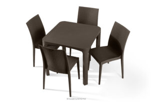 LEOPSI, https://konsimo.pl/kolekcja/leopsi/ Stół z krzesłami 4 szt. na ogród z polipropulenu brązowy brązowy - zdjęcie