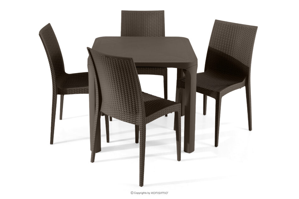 LEOPSI Stół z krzesłami 4 szt. na ogród z polipropulenu brązowy brązowy - zdjęcie 2