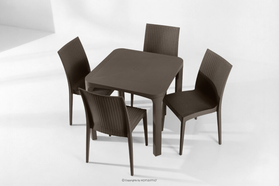 LEOPSI Stół z krzesłami 4 szt. na ogród z polipropulenu brązowy brązowy - zdjęcie 25