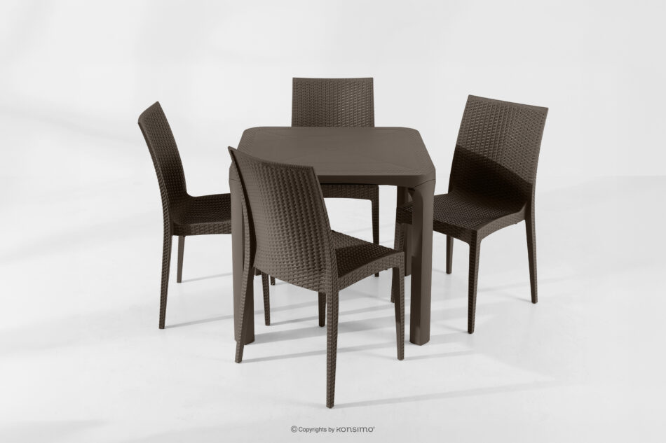 LEOPSI Stół z krzesłami 4 szt. na ogród z polipropulenu brązowy brązowy - zdjęcie 26