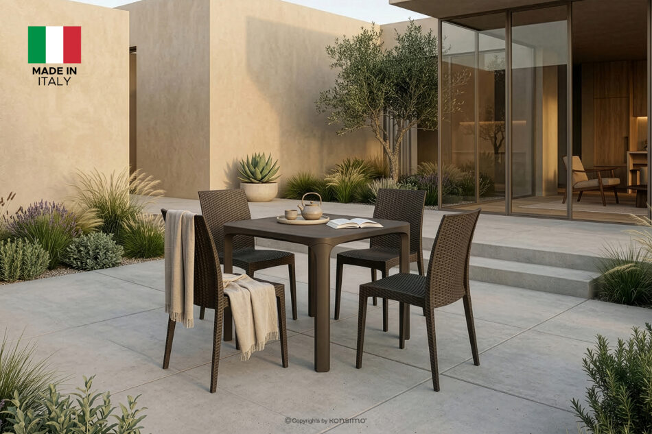 LEOPSI Stół z krzesłami 4 szt. na ogród z polipropulenu brązowy brązowy - zdjęcie 1