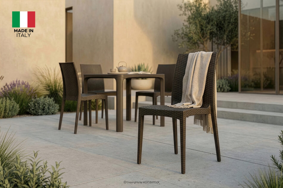 LEOPSI Stół z krzesłami 4 szt. na ogród z polipropulenu brązowy brązowy - zdjęcie 30