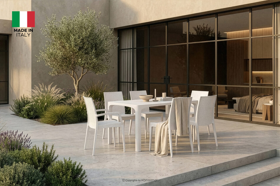 LEOPSI Stół i krzesła 6 szt. polipropylen biały biały - zdjęcie 1