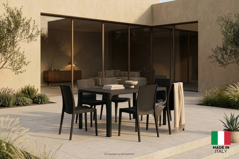 LEOPSI Zestaw mebli na ogród stół z krzesłami 6 szt. z polipropylenu antracytowy antracytowy - zdjęcie 1