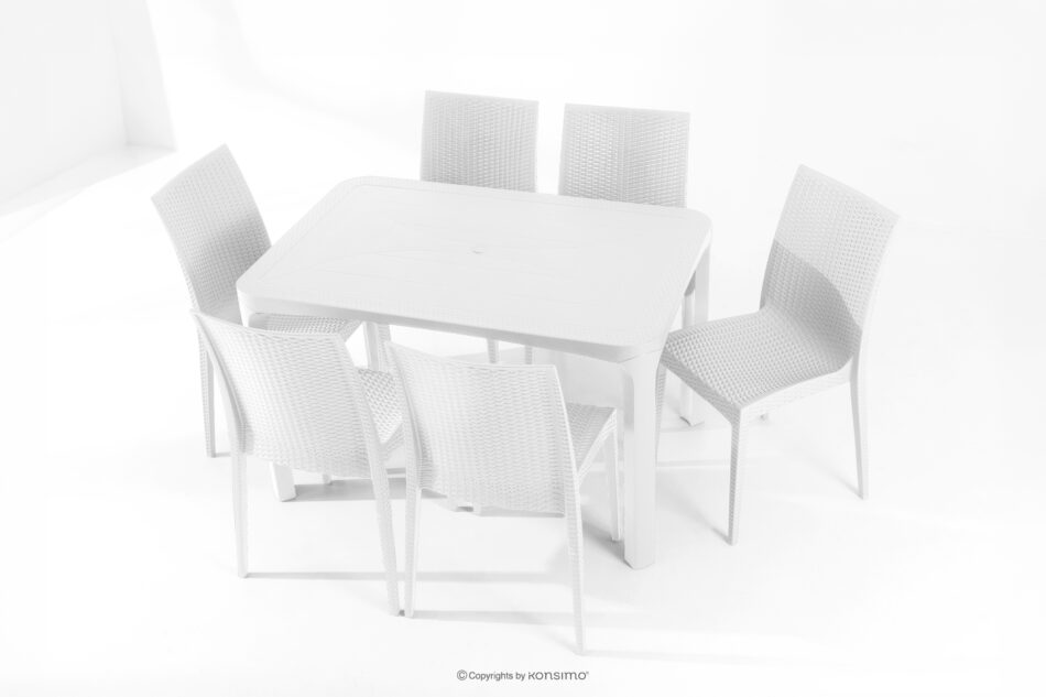 LEOPSI Zestaw mebli na ogród stół z krzesłami 6 szt. z polipropylenu biały biały - zdjęcie 25