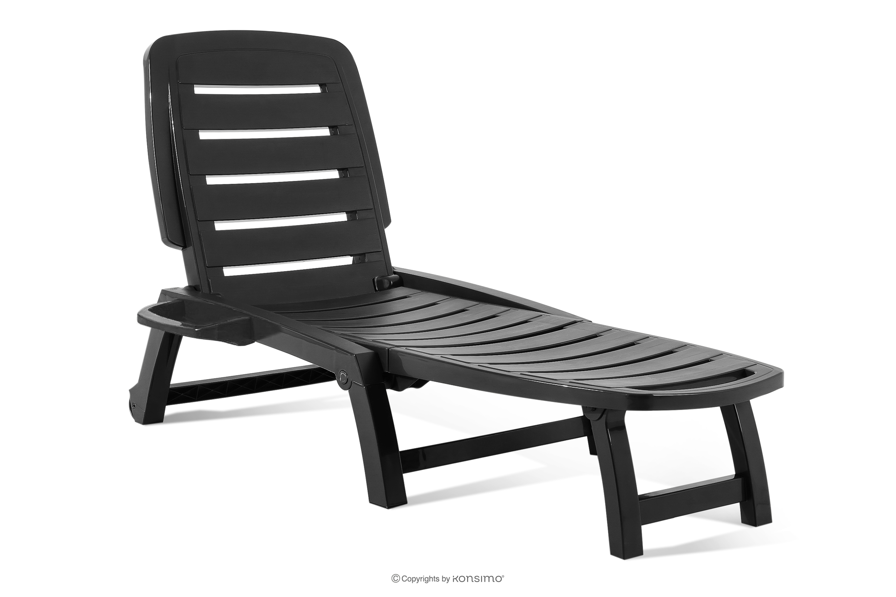 Leżak na plażę regulowany z uchwytem na napoje antracytowy
