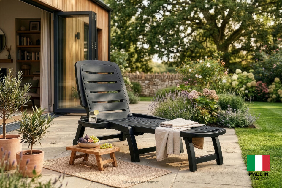 BURRA Leżak na plażę regulowany z uchwytem na napoje antracytowy antracytowy - zdjęcie 1