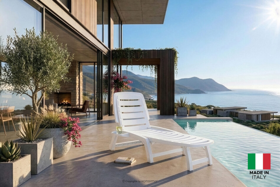 BURRA Leżak na plażę regulowany z uchwytem na napoje biały biały - zdjęcie 23