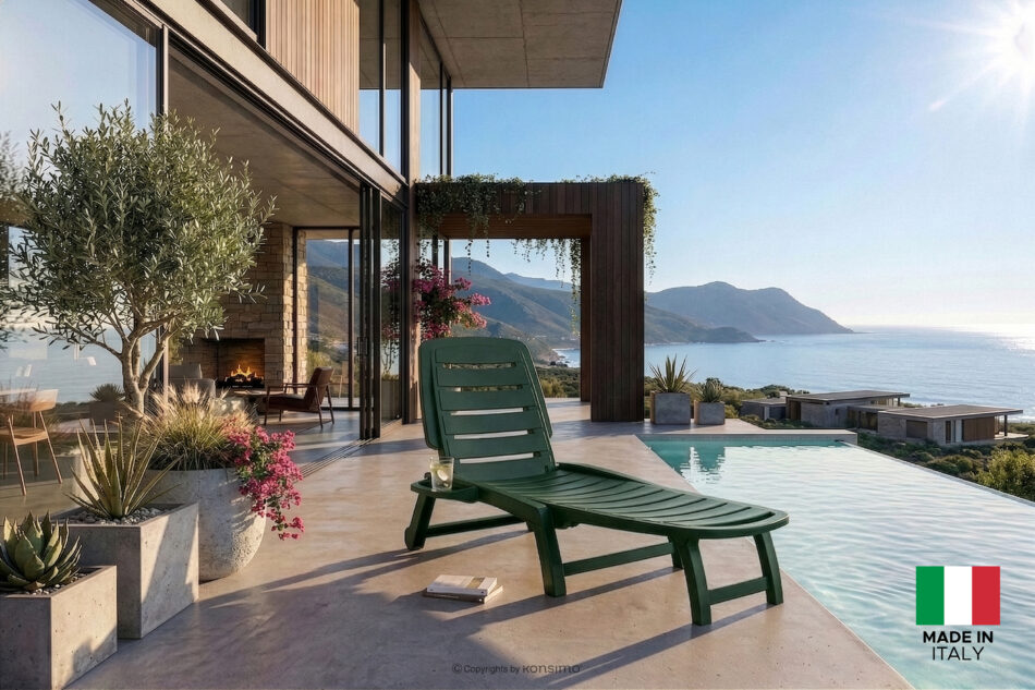 BURRA Leżak na taras regulowany z uchwytem na napoje ciemny zielony ciemny zielony - zdjęcie 23