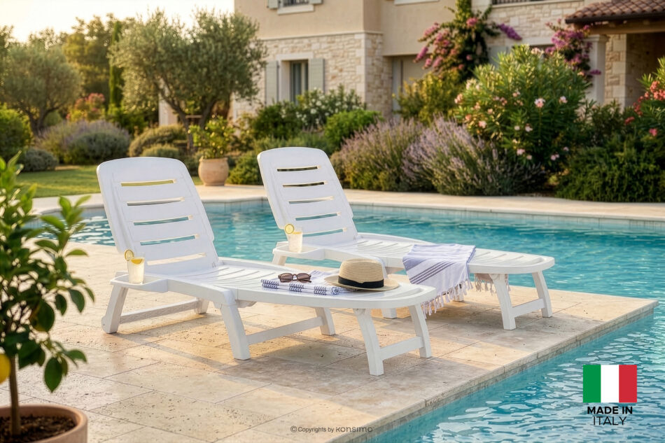 BURRA Leżak ogrodowy regulowany z uchwytem na napoje 2 szt. biały biały - zdjęcie 1