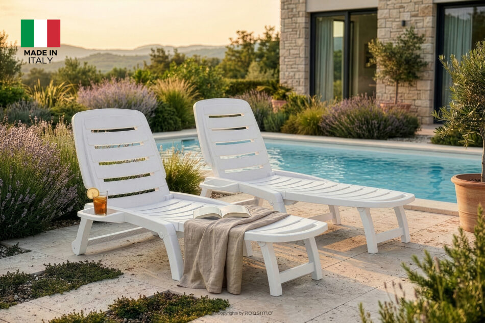 BURRA Leżak ogrodowy regulowany z uchwytem na napoje 2 szt. biały biały - zdjęcie 21