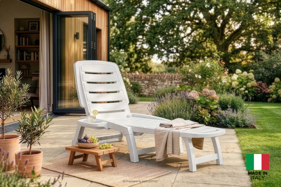 BURRA Leżak ogrodowy regulowany z uchwytem na napoje 2 szt. biały biały - zdjęcie 22