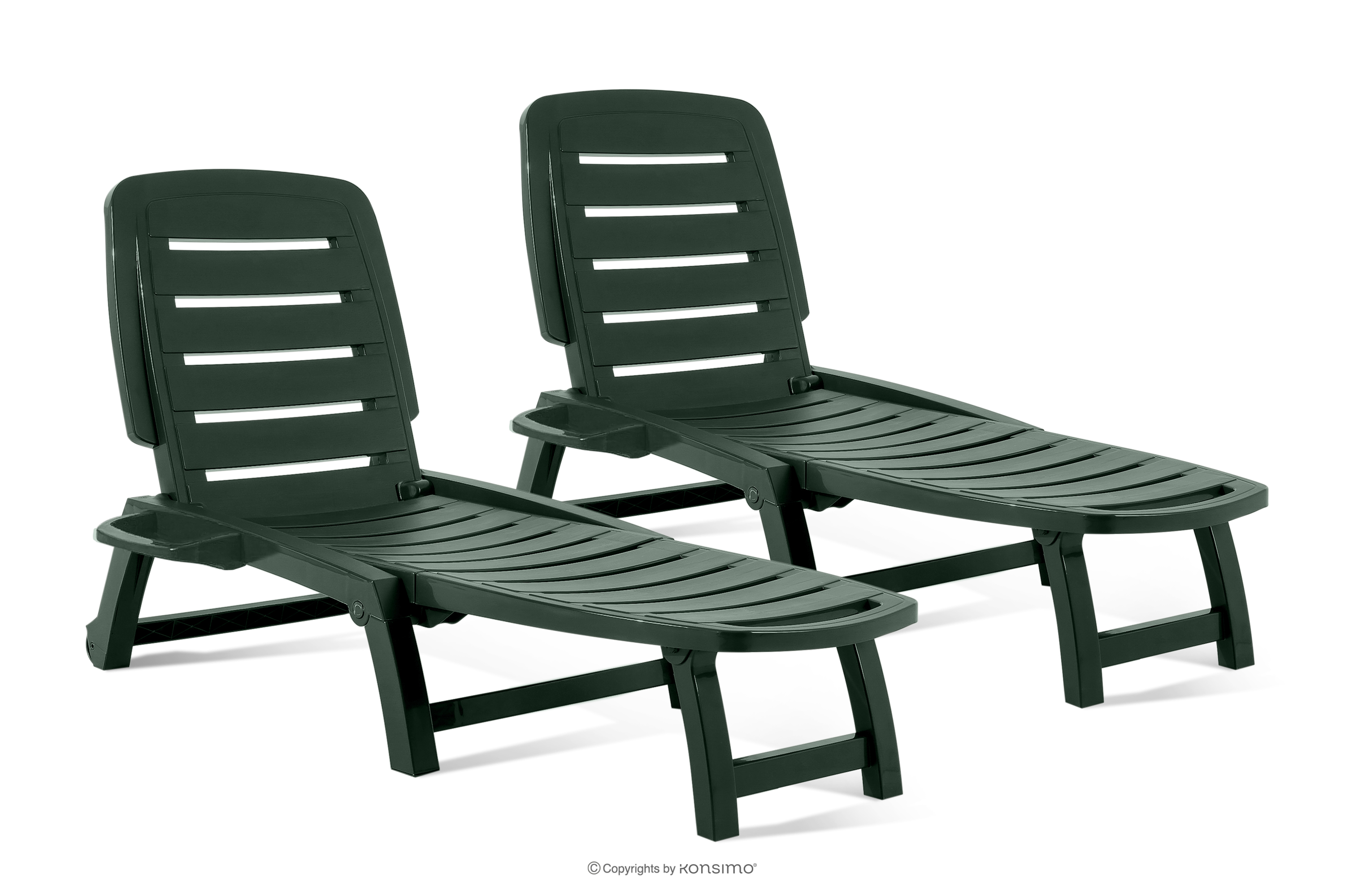 Leżak ogrodowy regulowany z uchwytem na napoje 2 szt. ciemny zielony