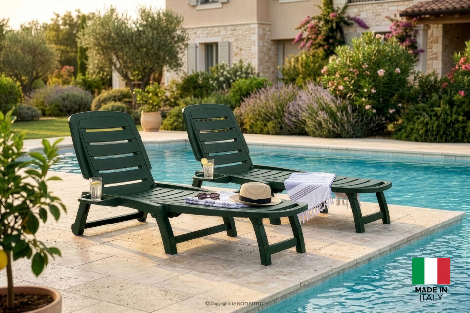 BURRA Leżak ogrodowy regulowany z uchwytem na napoje 2 szt. ciemny zielony ciemny zielony - zdjęcie 21