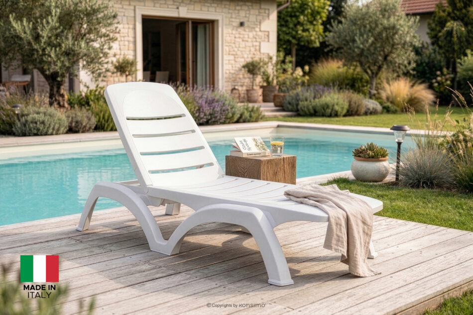 BATSI Leżak hotelowy ze schowkiem i regulacją oparcia biały biały - zdjęcie 20