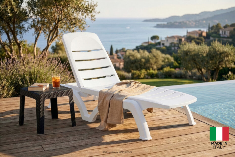 BATSI Leżak hotelowy ze schowkiem i regulacją oparcia biały biały - zdjęcie 21