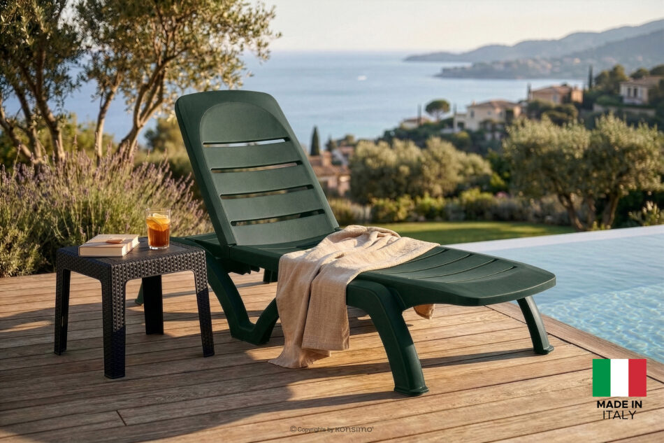 BATSI Leżak hotelowy ze schowkiem i regulacją oparcia ciemny zielony ciemny zielony - zdjęcie 21