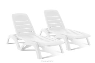 BATSI, https://konsimo.pl/kolekcja/batsi/ Leżak ogrodowy ze schowkiem i regulacją oparcia 2 szt. biały biały - zdjęcie