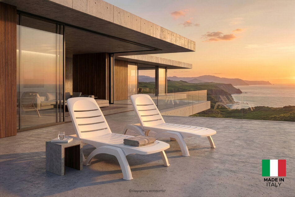 BATSI Leżak ogrodowy ze schowkiem i regulacją oparcia 2 szt. biały biały - zdjęcie 21