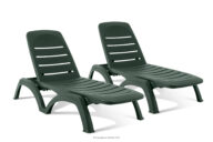 Leżak ogrodowy ze schowkiem i regulacją oparcia 2 szt. ciemny zielony