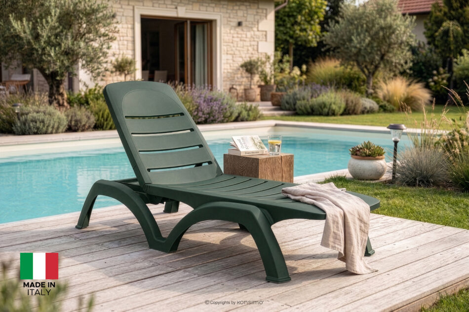 BATSI Leżak ogrodowy ze schowkiem i regulacją oparcia 2 szt. ciemny zielony ciemny zielony - zdjęcie 1