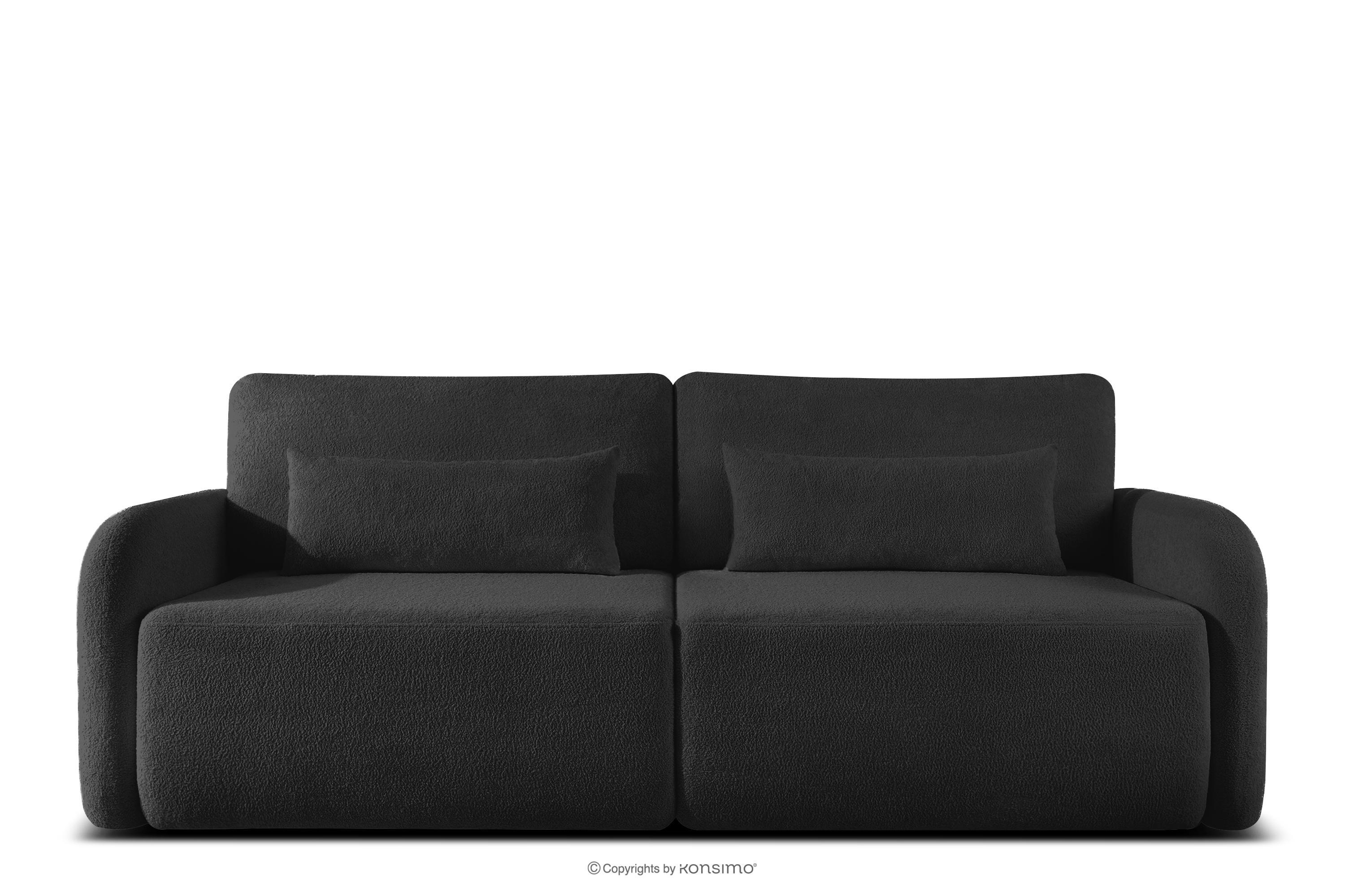 Sofa rozkładana trzyosobowa zaokrąglona w tkaninie shaggy antracytowy CALICO