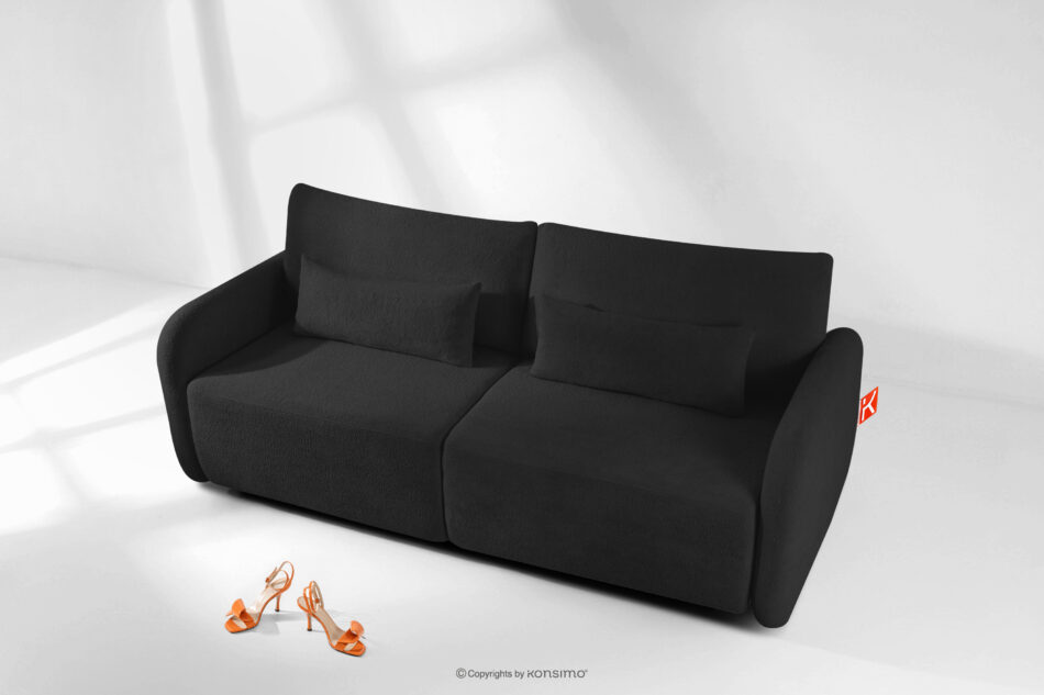CALICO Sofa rozkładana trzyosobowa zaokrąglona w tkaninie shaggy antracytowy antracytowy - zdjęcie 14