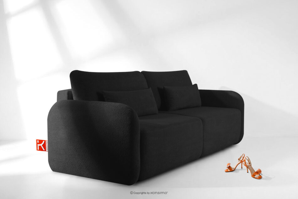 CALICO Sofa rozkładana trzyosobowa zaokrąglona w tkaninie shaggy antracytowy antracytowy - zdjęcie 13