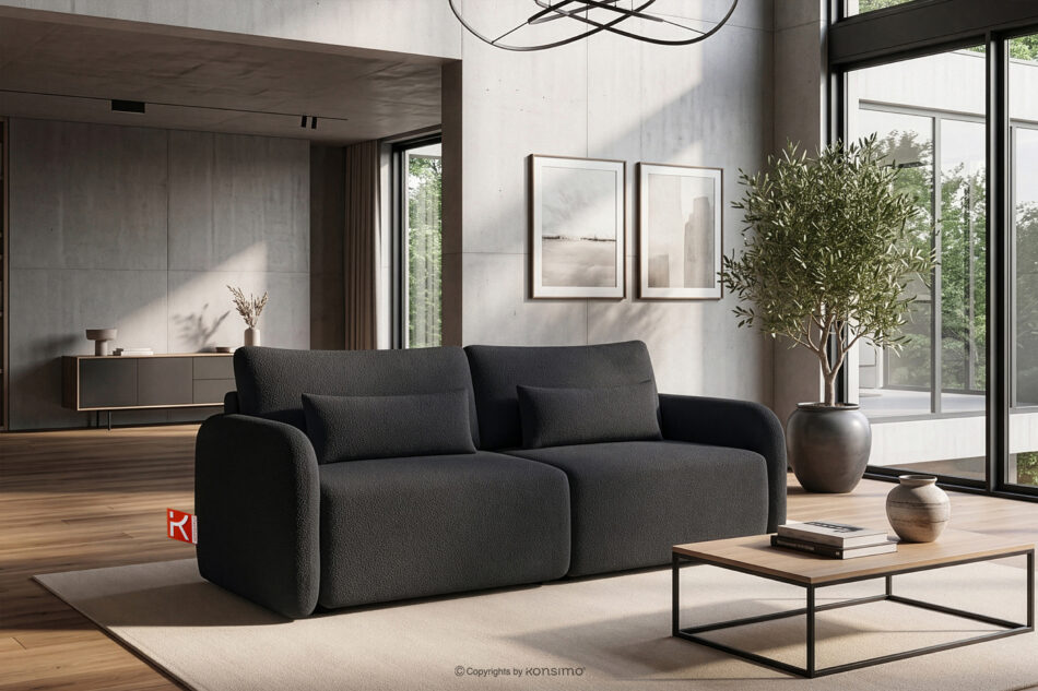 CALICO Sofa rozkładana trzyosobowa zaokrąglona w tkaninie shaggy antracytowy antracytowy - zdjęcie 1