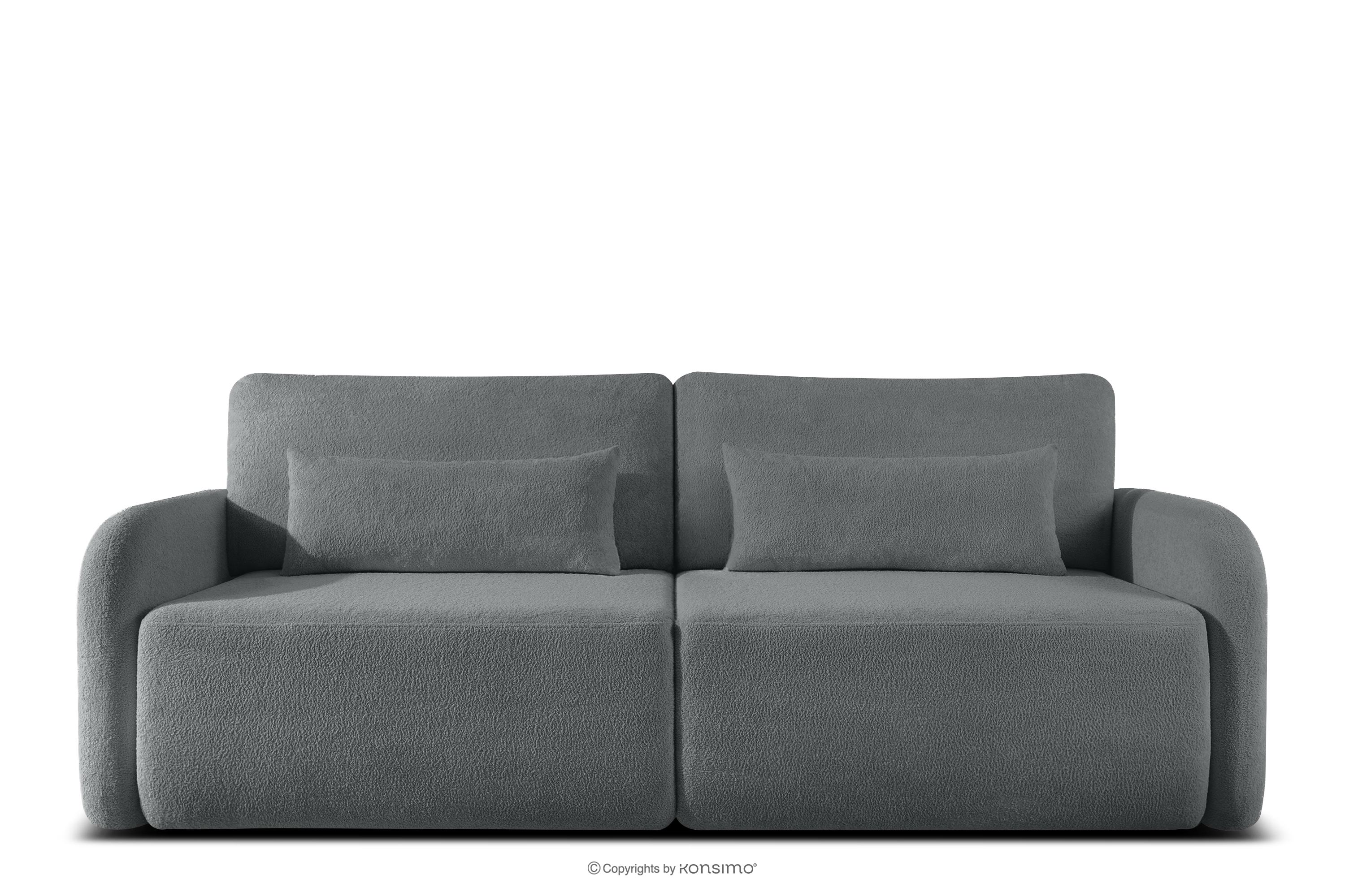Sofa rozkładana trzyosobowa zaokrąglona w tkaninie shaggy stalowy CALICO