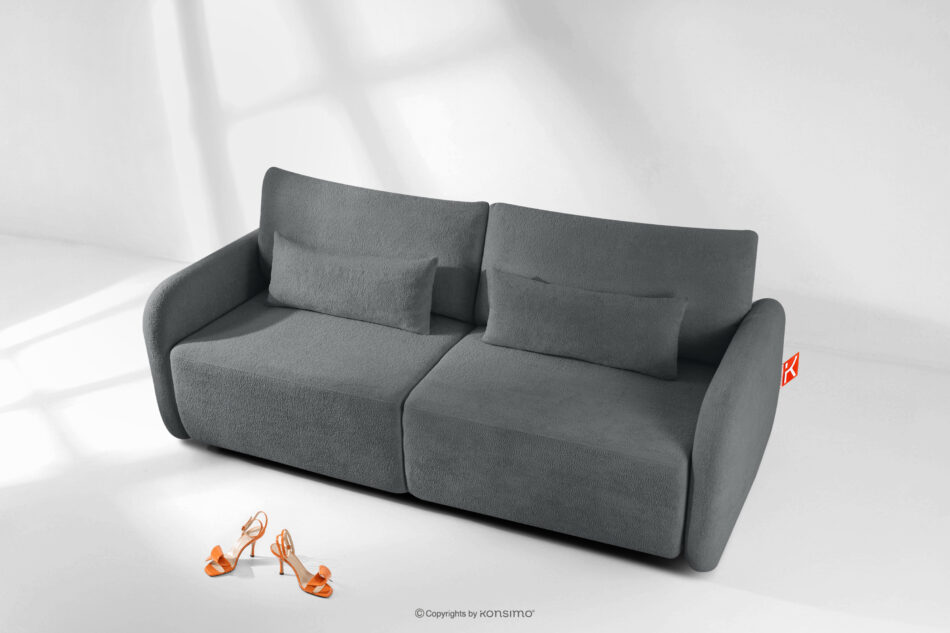CALICO Sofa rozkładana trzyosobowa zaokrąglona w tkaninie shaggy stalowy stalowy - zdjęcie 14