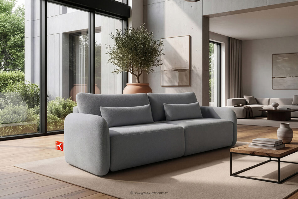 CALICO Sofa rozkładana trzyosobowa zaokrąglona w tkaninie shaggy stalowy stalowy - zdjęcie 1